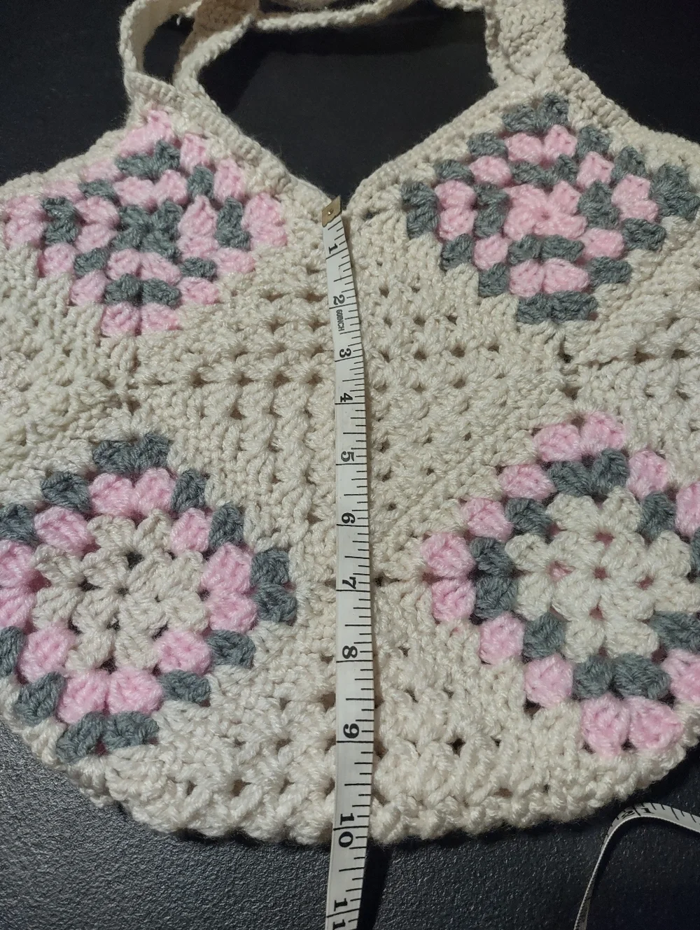 Handmade Crochet Women’s Tote Bag in Cream, Pink & Gray - Picture 7 of 8
